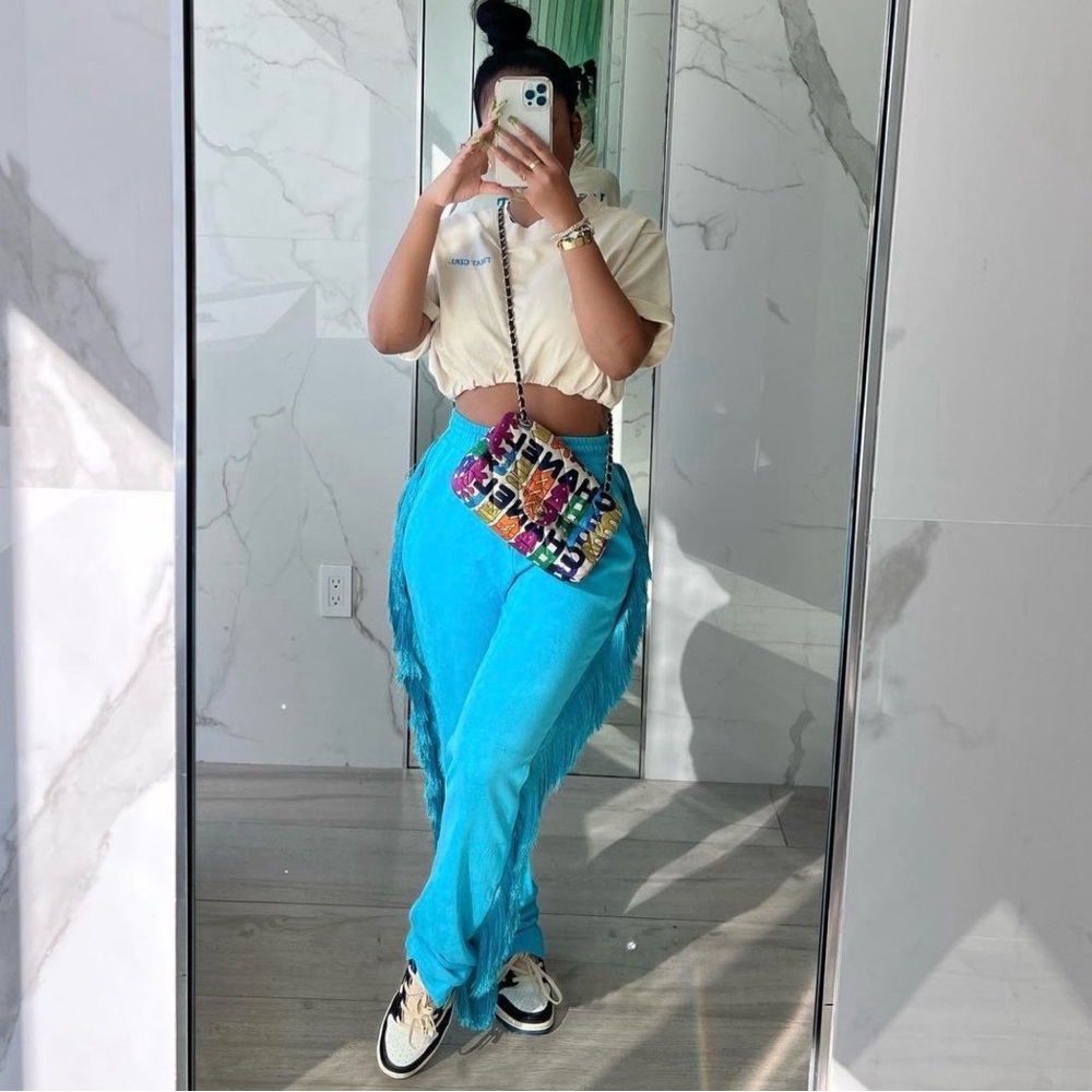 Minaa Monroe Blue Fringe Pants